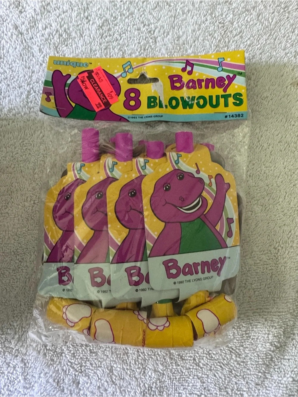 Vtg 1992 Barney The Dinosaur Party Blowouts 8 Pack New Sealed Unique Deadstock